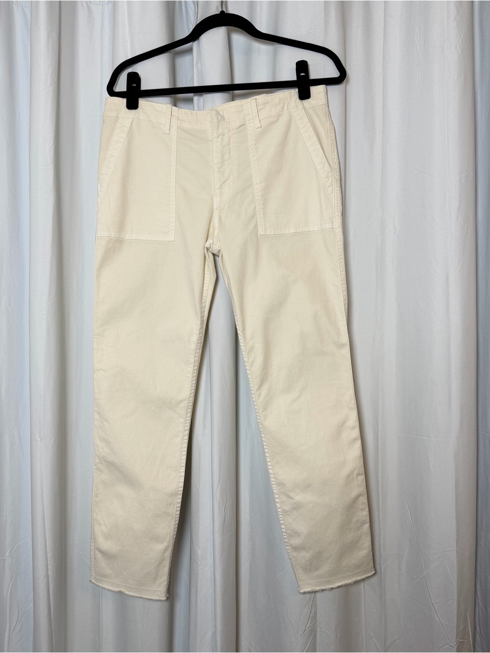 Nili Lotan Jenna Ankle Pants Cream Cropped Cotton Raw Hem Utility Slim Fit 8 - Picture 2 of 12